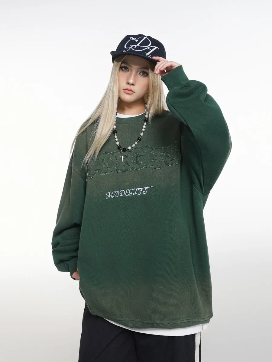 Men Clothing High street New Trend Heavy Industry Washed Embroidered Antique-style Sweatshirt for men and women