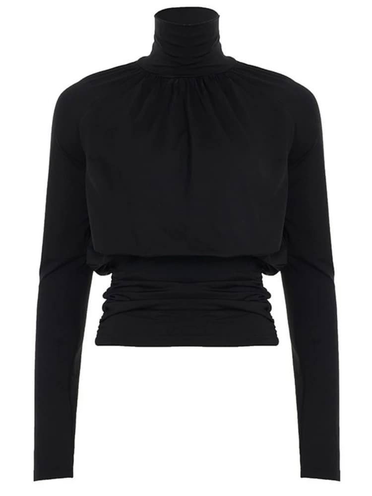 Women's Black Turtleneck Long Sleeve Top