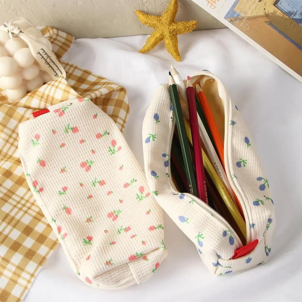 Office Supplies Simple Stationery Pen Box Pen Holder Makeup Bag Pencil Bag Small Flowers Storage Bags Pencil Cases