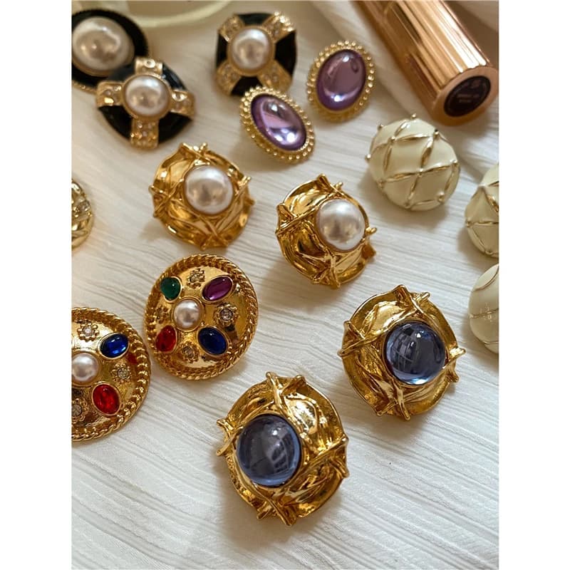 Blue and Gold Vintage Stud Earrings