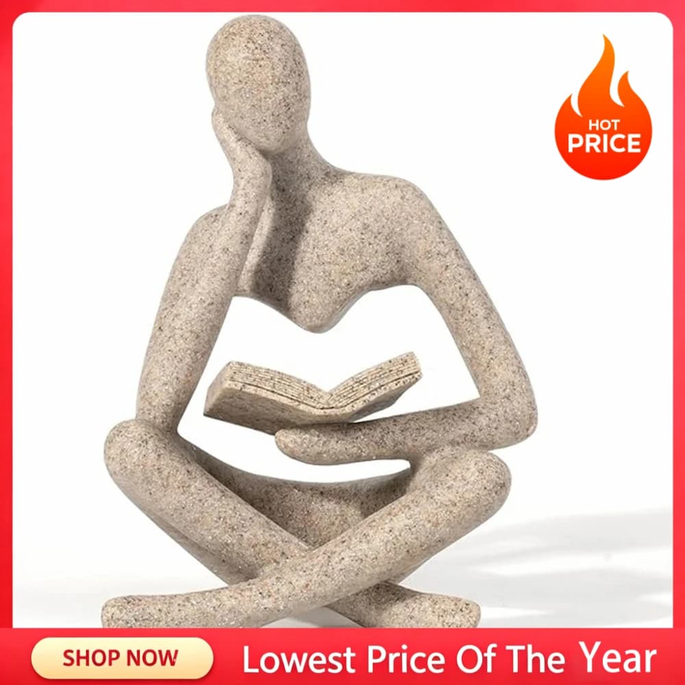 Bookshelf Decor Home Decor - Person Who is Thinking Abstract Thinker Sculpture Figurine Statue Resin Modern Reading Decoration