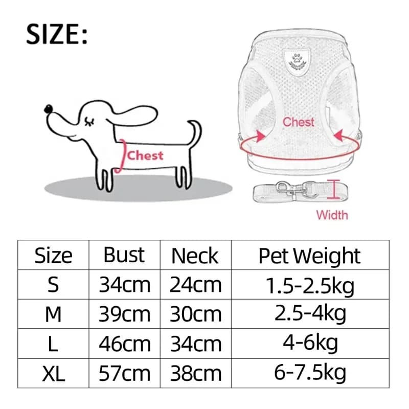 Adjustable Mesh Pet Harness Vest with Leash