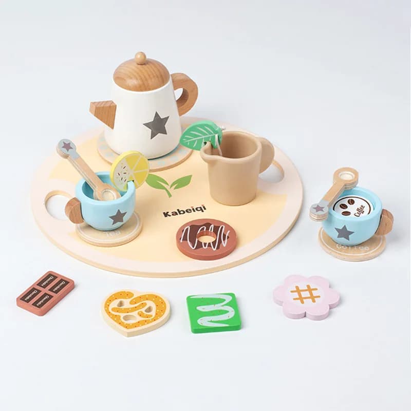 Kids Pretend Play Toys Popular Kids Kitchen Toys Realistic Wooden Tea Set Party Toy Set Children's Simulation Tea Set Gifts