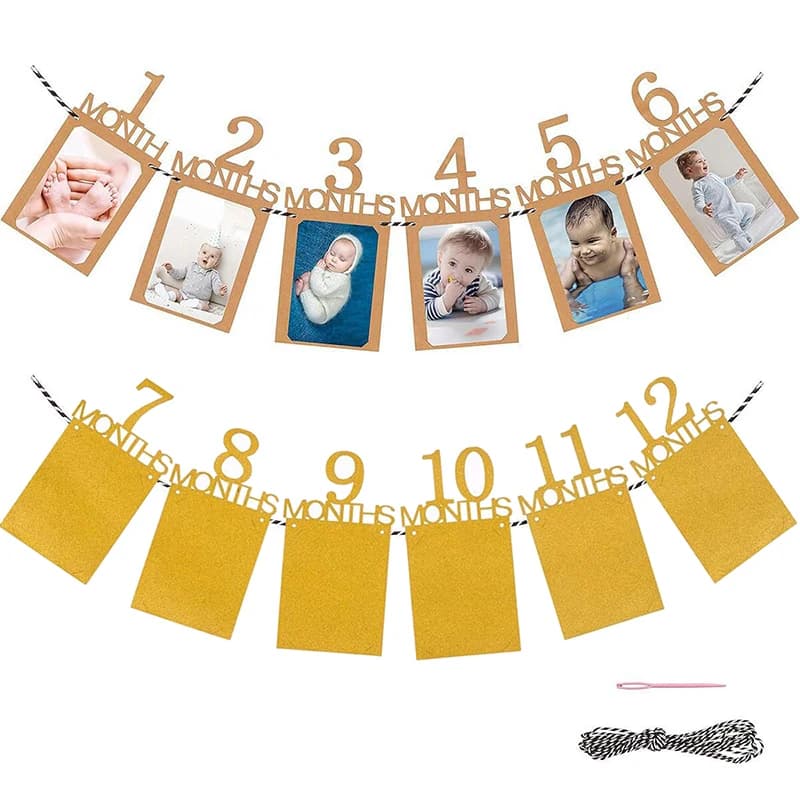 Birthday Baby One Year 12 Months Photo Banner Baby Boy Girl 1 Year Birthday Party Decor Photo Garlands Baby First Birthday Party