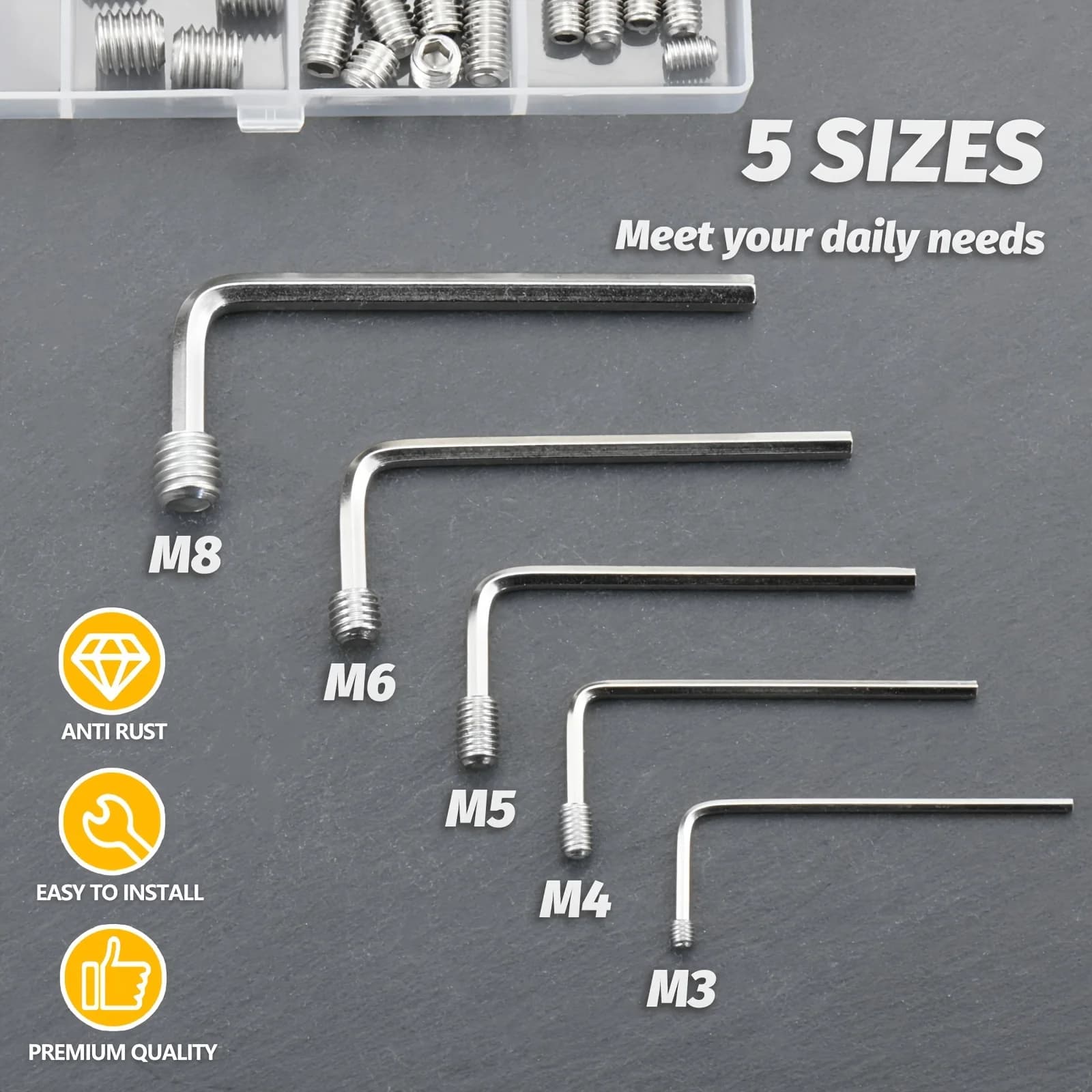 Set Screws Assortment Kit M3-M8 with Allen Keys