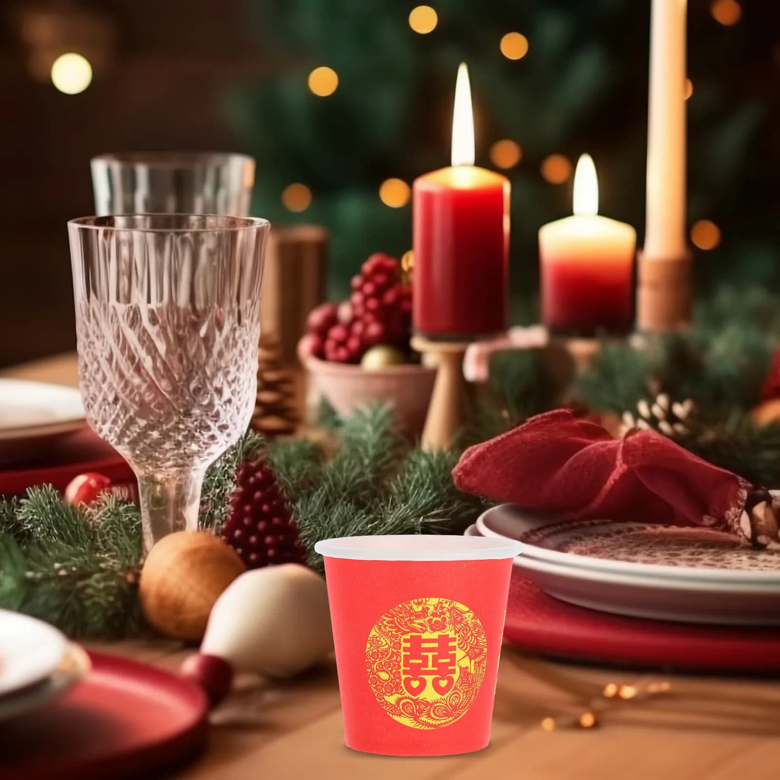 Red Double Happiness Wedding Paper Cups
