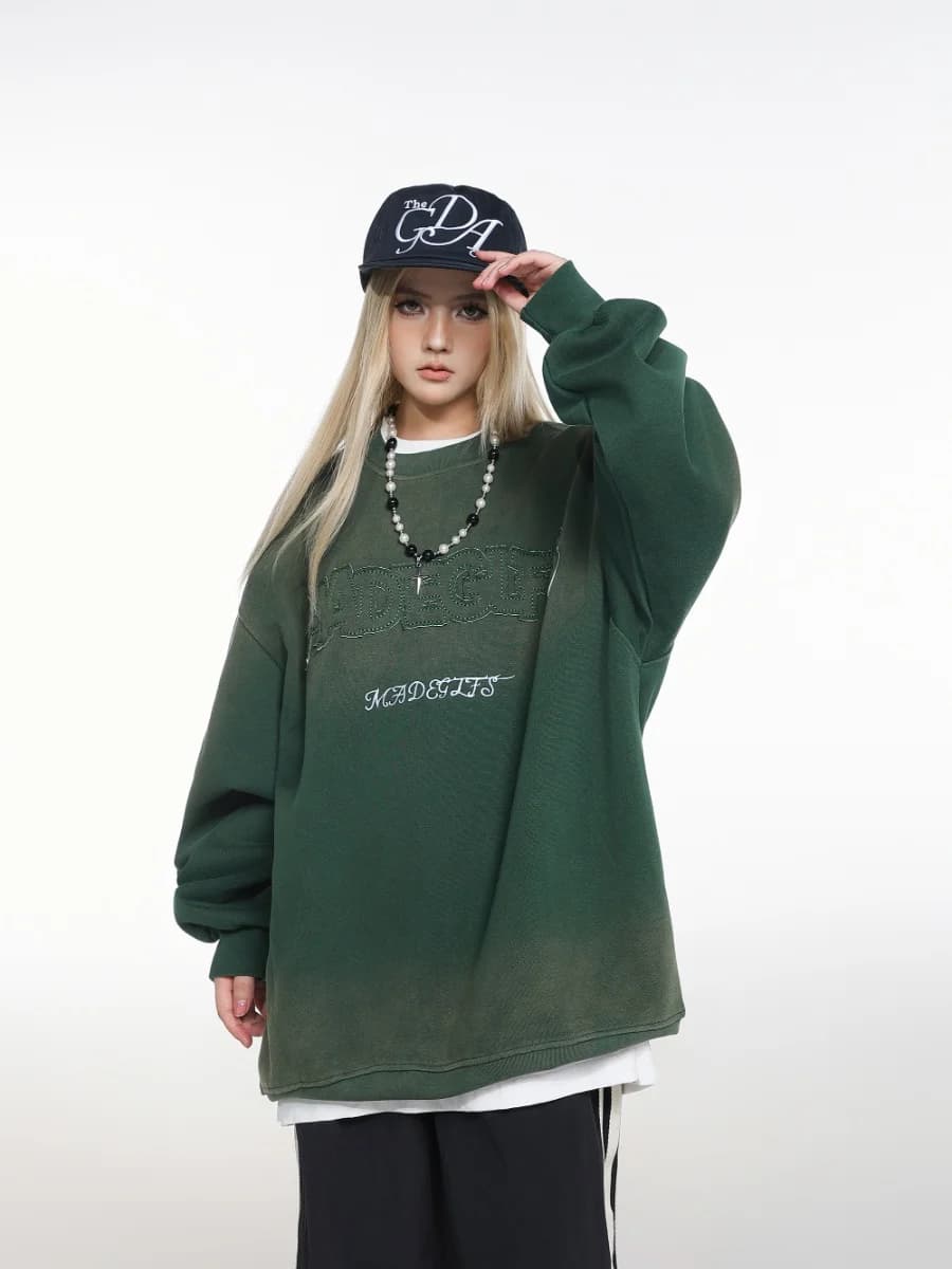 Men Clothing High street New Trend Heavy Industry Washed Embroidered Antique-style Sweatshirt for men and women