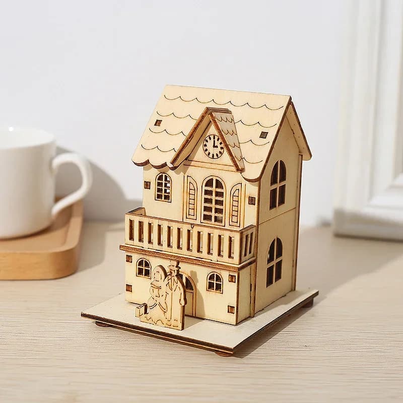 Wooden Mini House Luminous Christmas Ornament