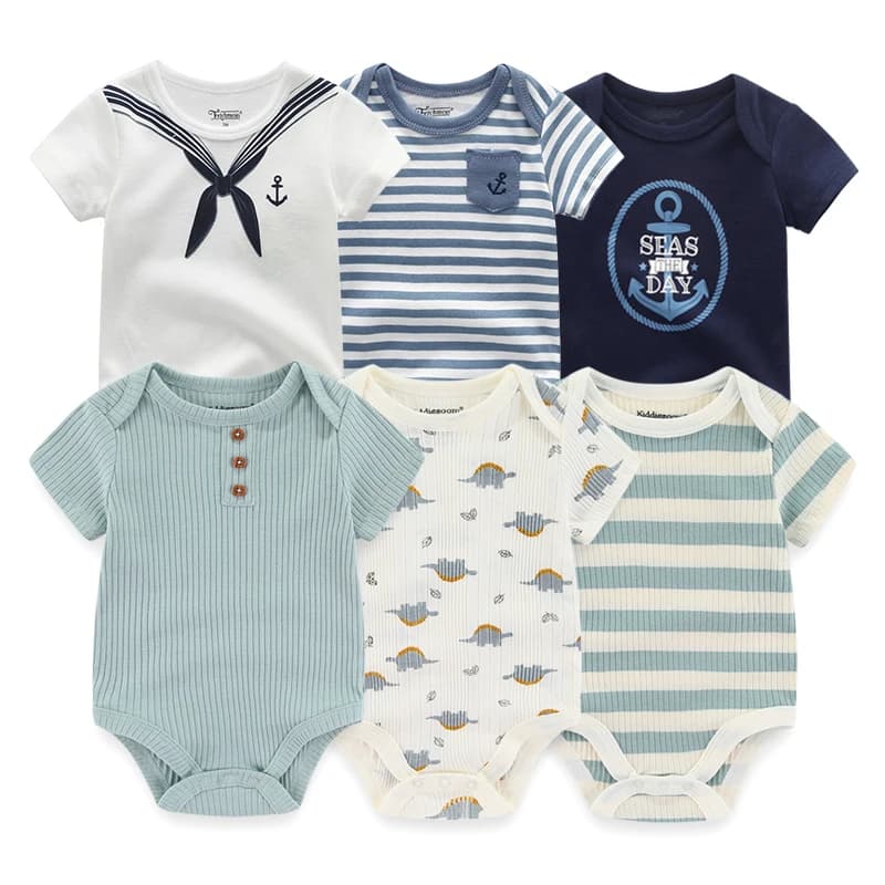 Newborn Bodysuits Cotton Cartoon Baby Girl Clothes Set 6Pieces Short Sleeve Baby Boy Clothes Summer Solid Color Bebes