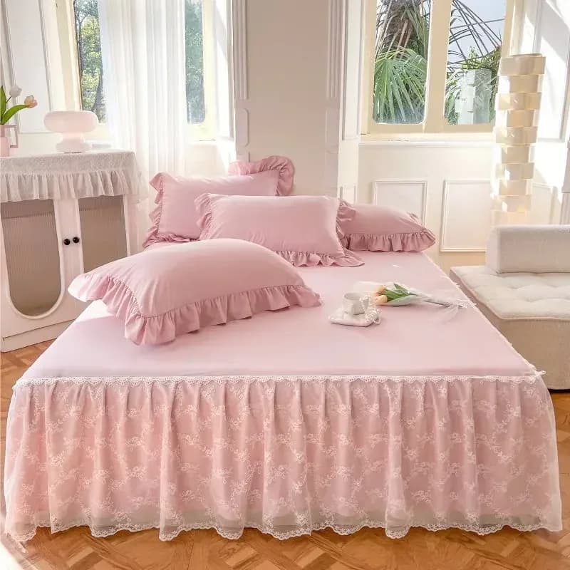 Three Layer Gauze Lace Bed Cover with Ruffled Edge