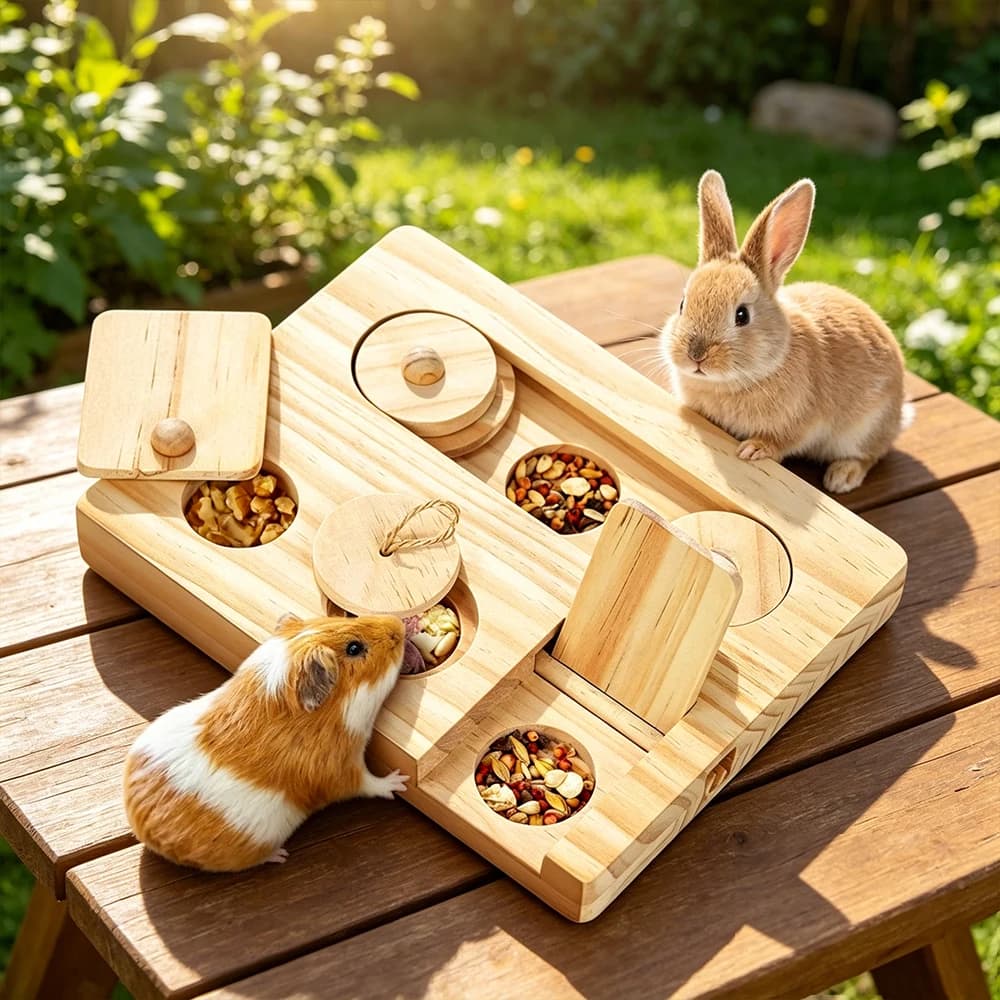 6-in-1 Wooden Foraging Toy for Small Pets