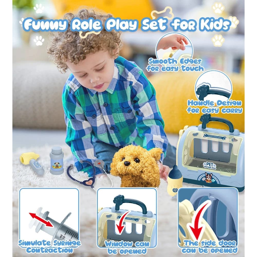 Soft Plush Puppy Pet Cage Playset