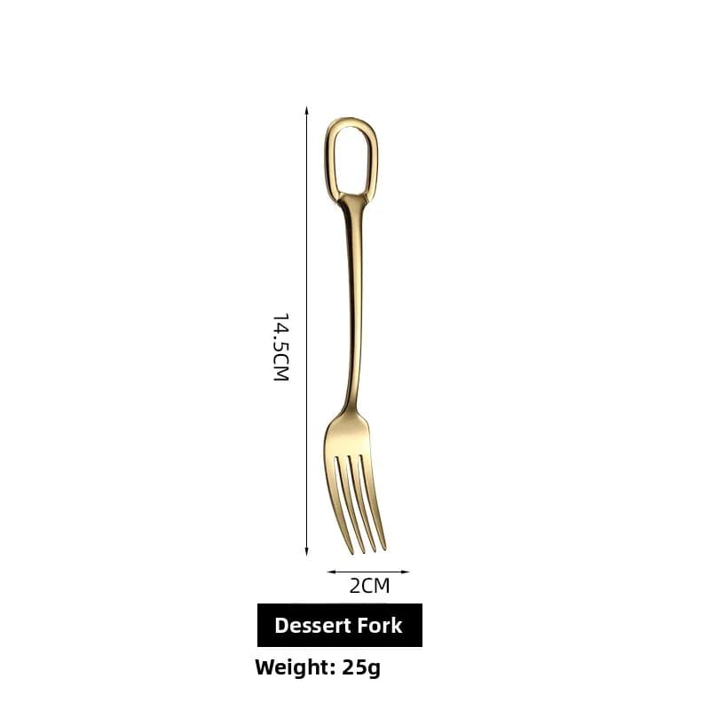 Gold hanging hole dessert fork