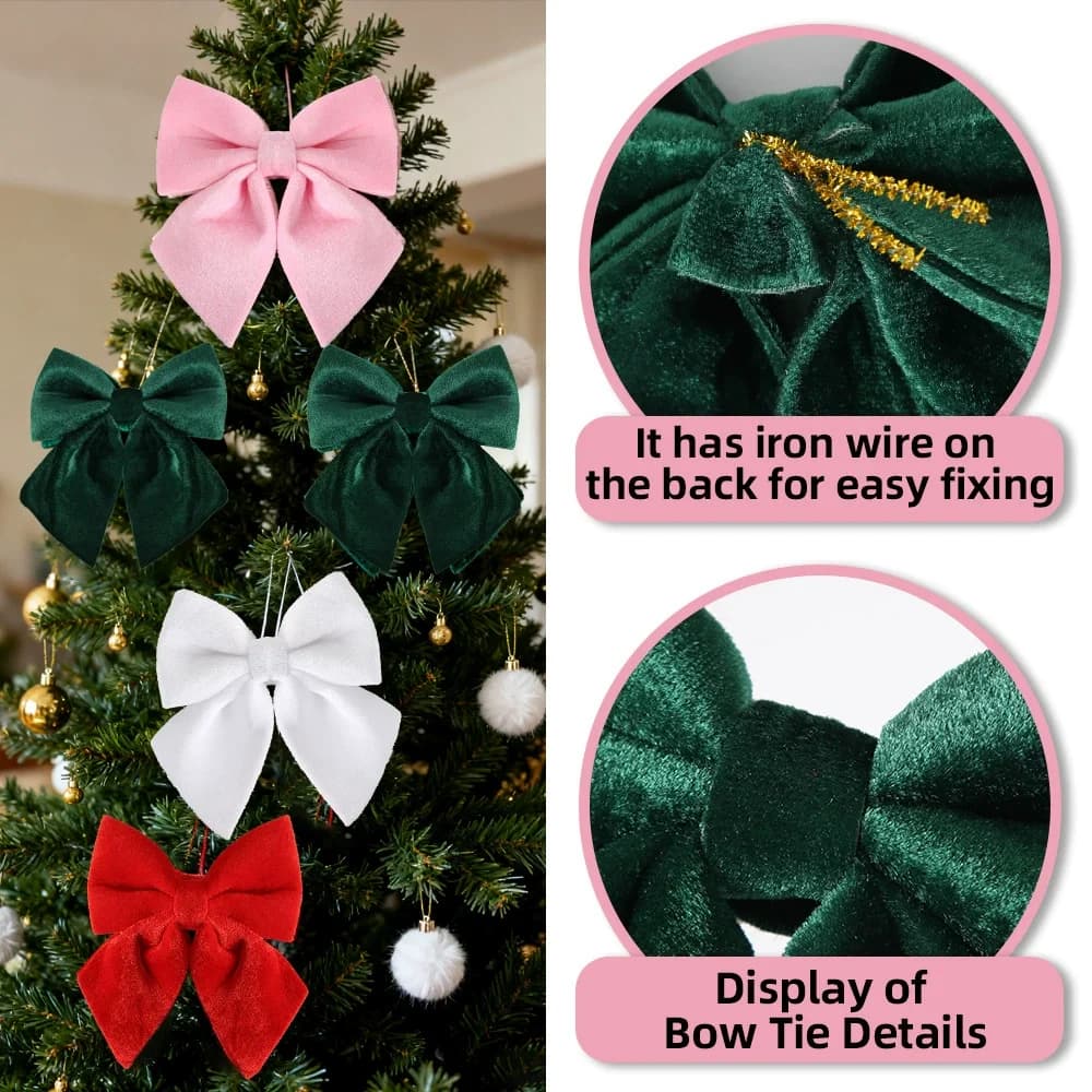 Christmas Festive Decor - Red Velvet DIY Bows - Christmas Tree/Window Hanging Ornaments & Accessories