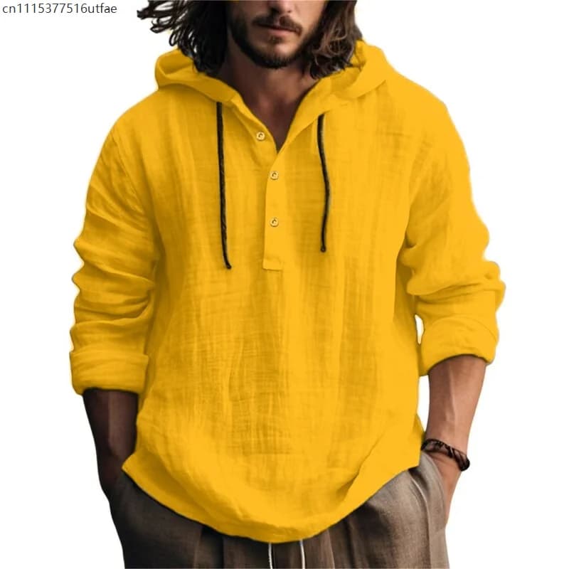 Men's Casual Linen Blend Hoodie Shirt