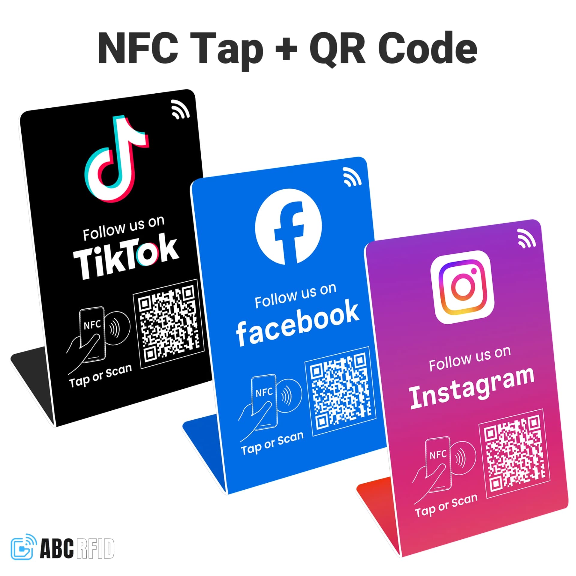 Follow us on Instagram, Facebook stand, TiKTok QR code+NFC Tap, get more follower, Dynamic QR code, link can be changed anytime