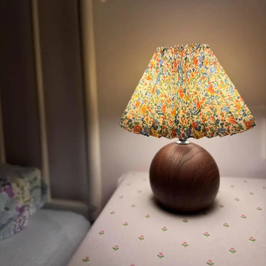 LED Pleated Bedside Lamp with Walnut Base