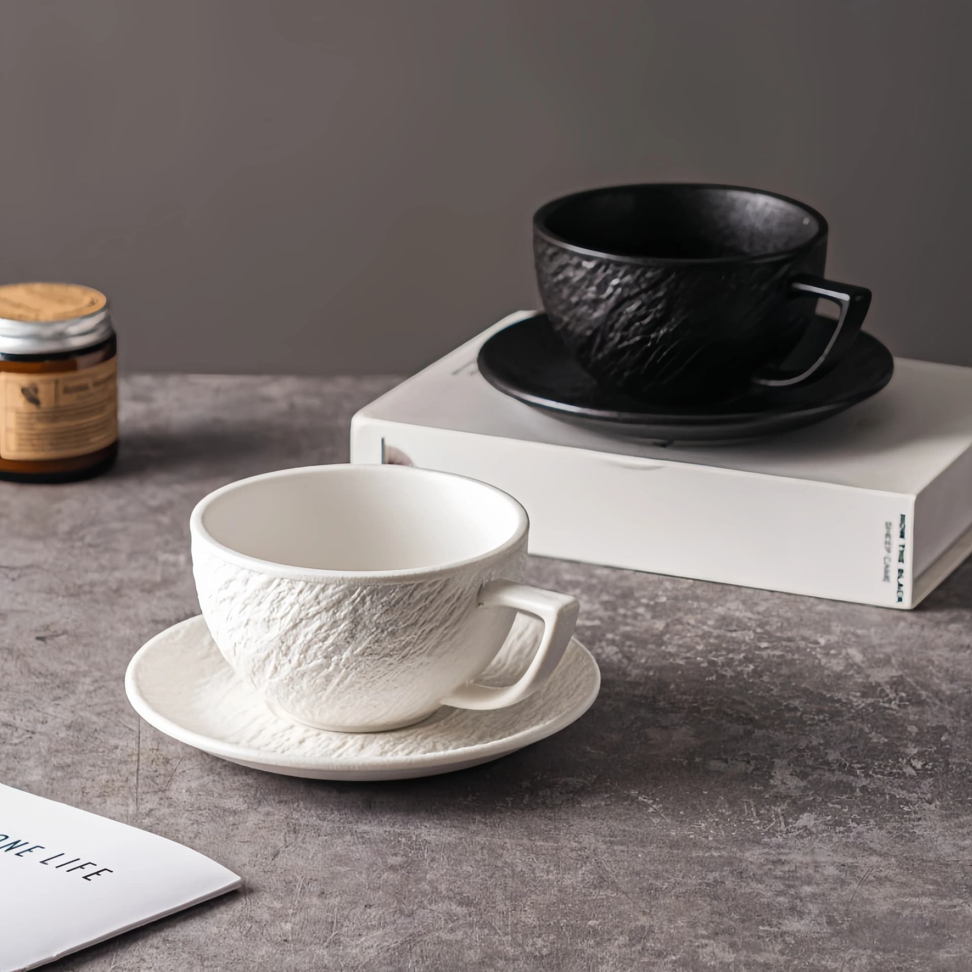 Ceramic Coffee Mug Set with Saucers