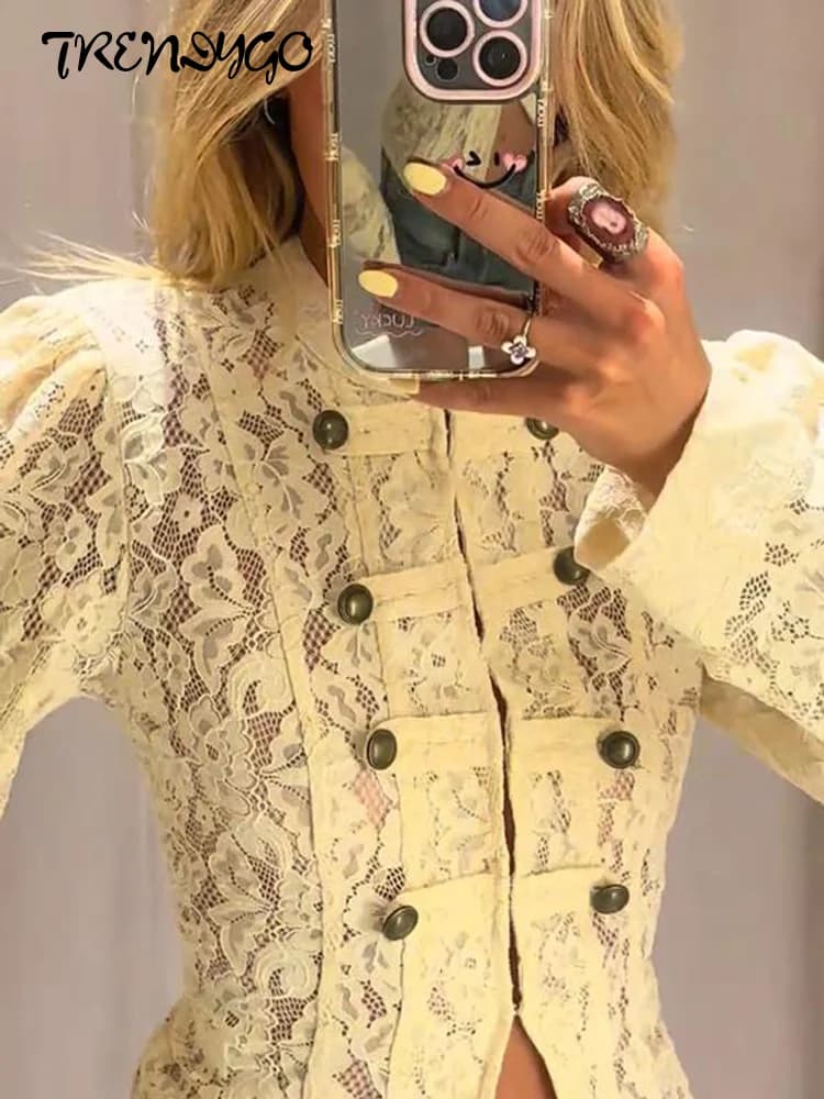 Women's Stand Collar Puff Sleeve Coat