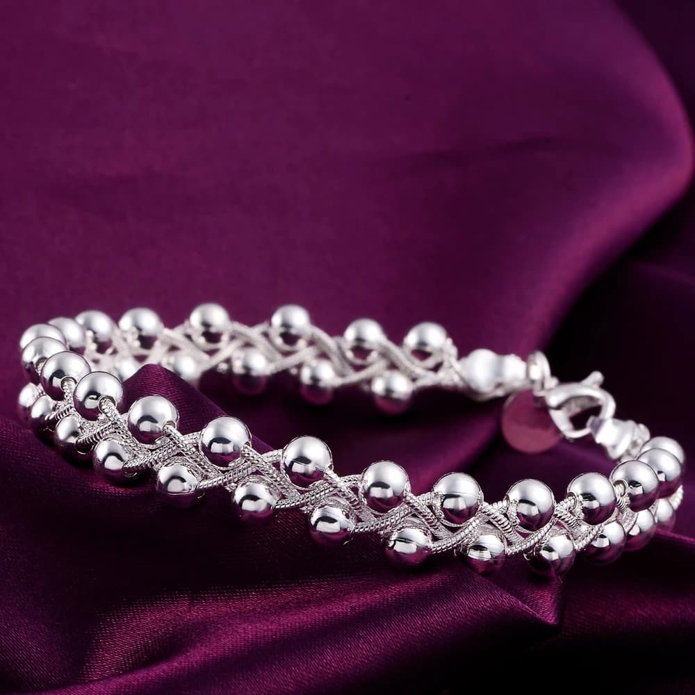 925 Sterling Silver Braided Beads Chain Bracelet