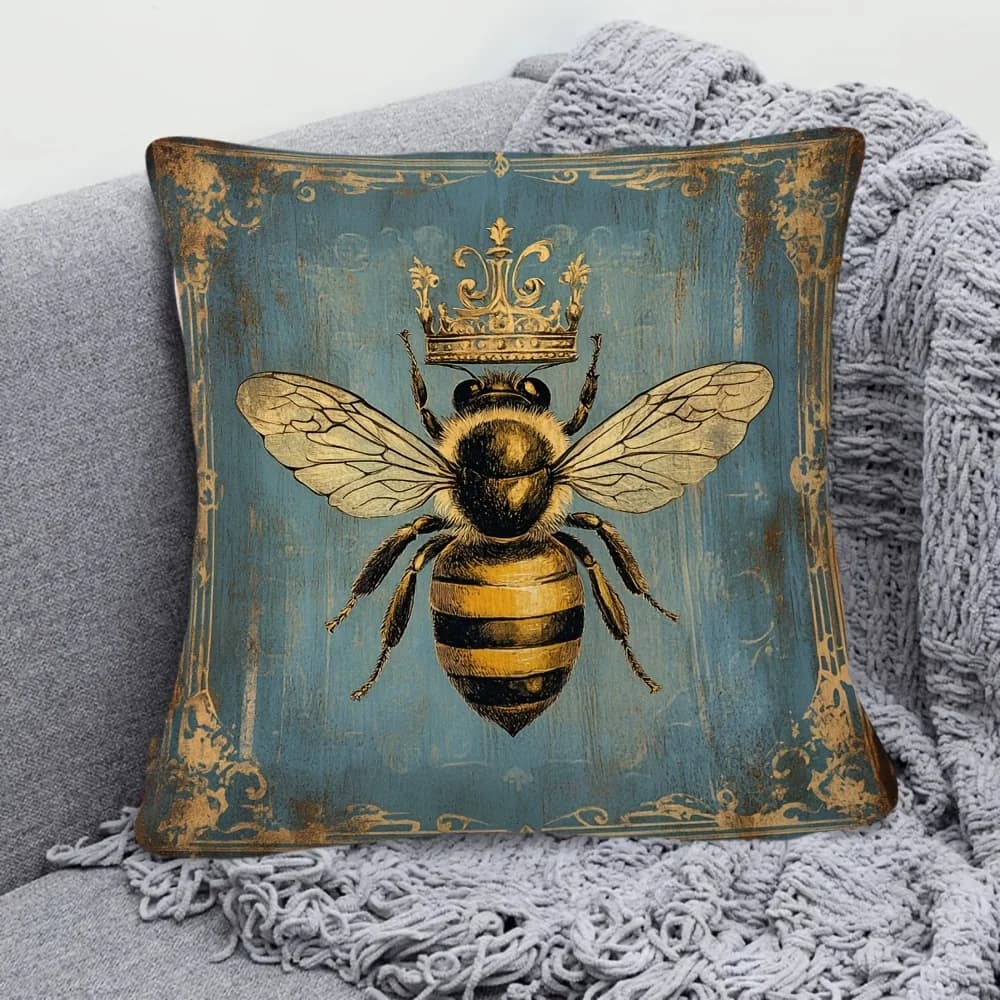 Vintage Queen Bee Printed Throw Pillow Cover