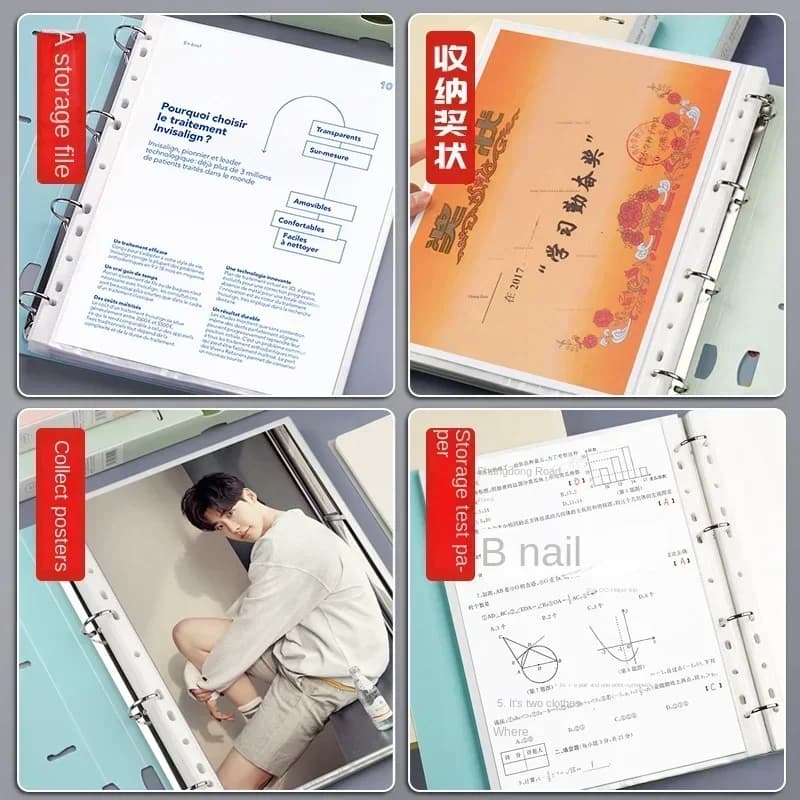 Portable 4-Hole D-Type A4 Plastic Folder