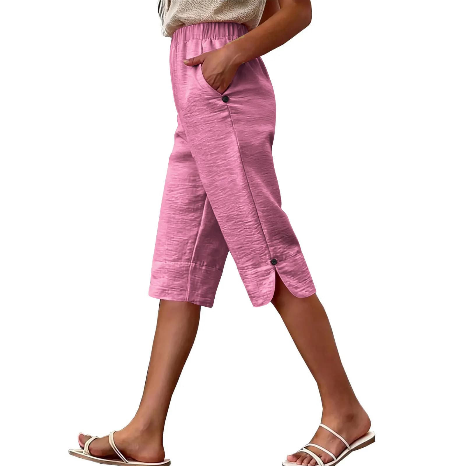 Women's High Waist Capri Pants with Pockets