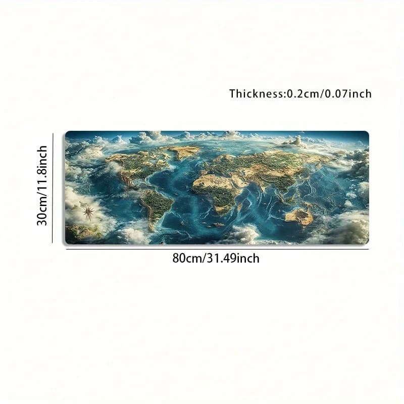 Large Gaming Mouse Pad with World Map Design