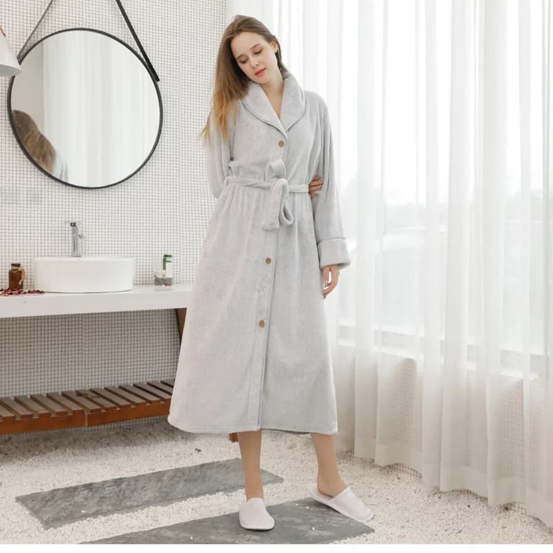 Flannel Button Nightgown Robe