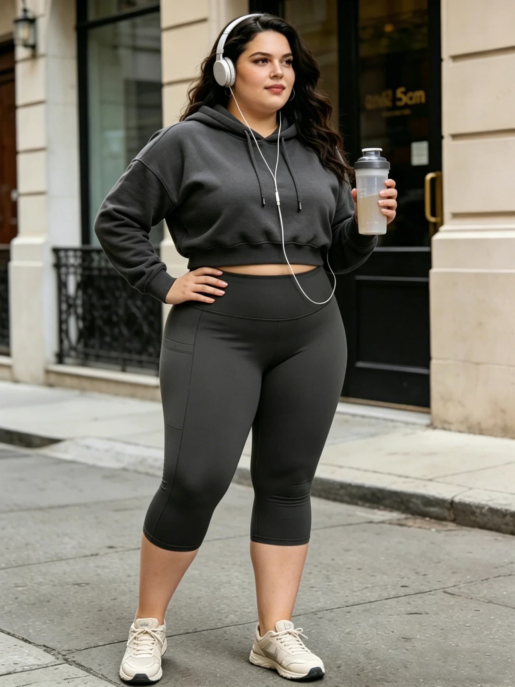Plus Size High Waist Capri Leggings with Pockets