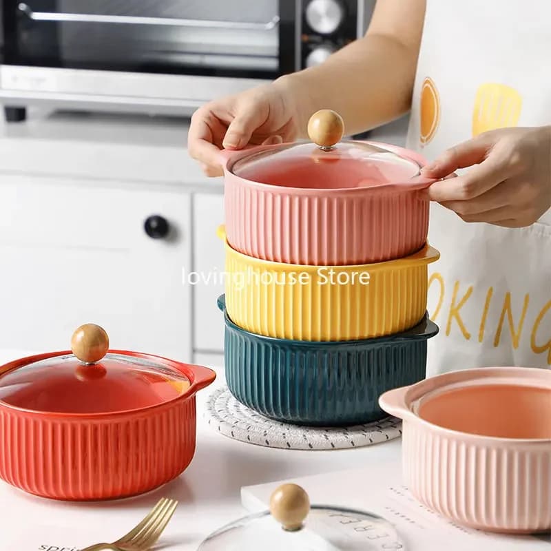 Ceramic Bowl with Glass Lid Stockpot