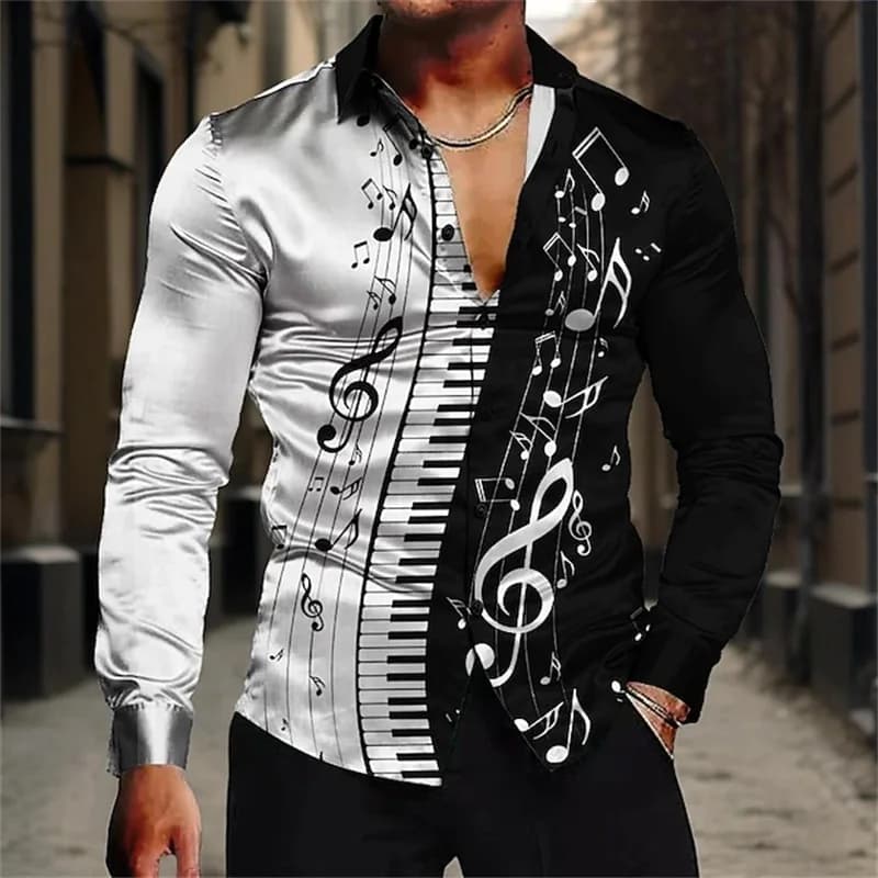 Men's Music Notes Button-Up Shirt