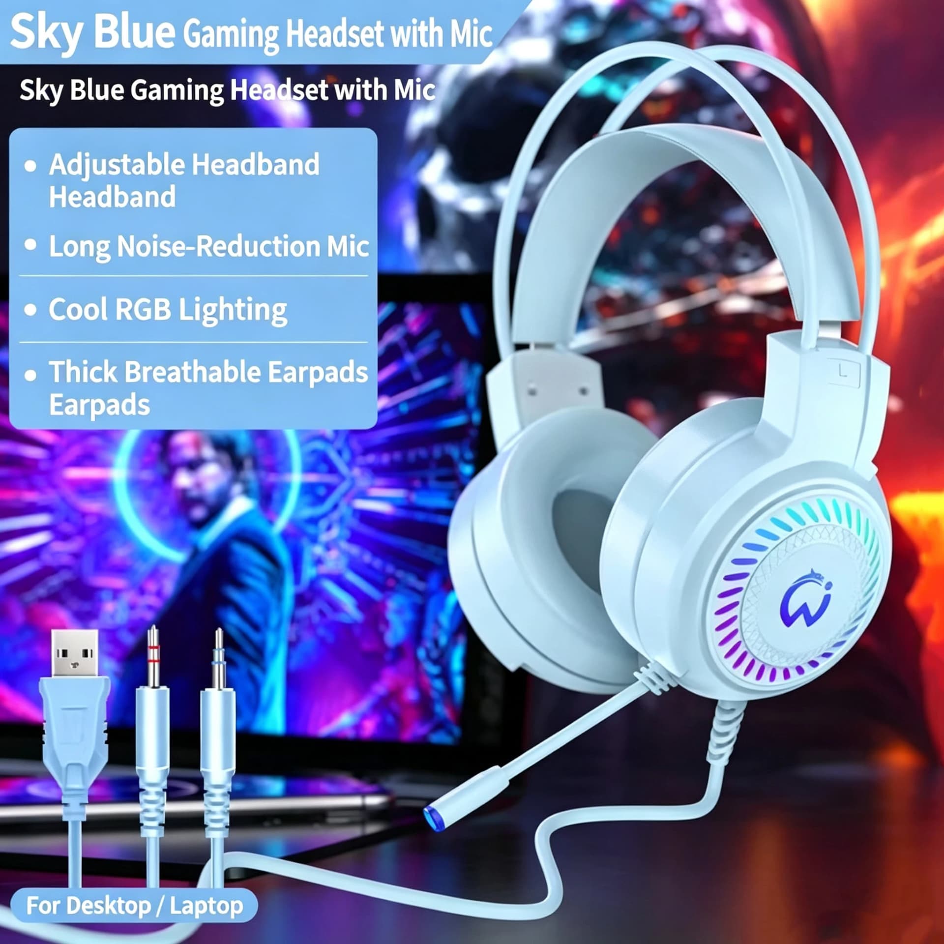 Gaming Headset 7.1 Virtual Surround Sound Wired