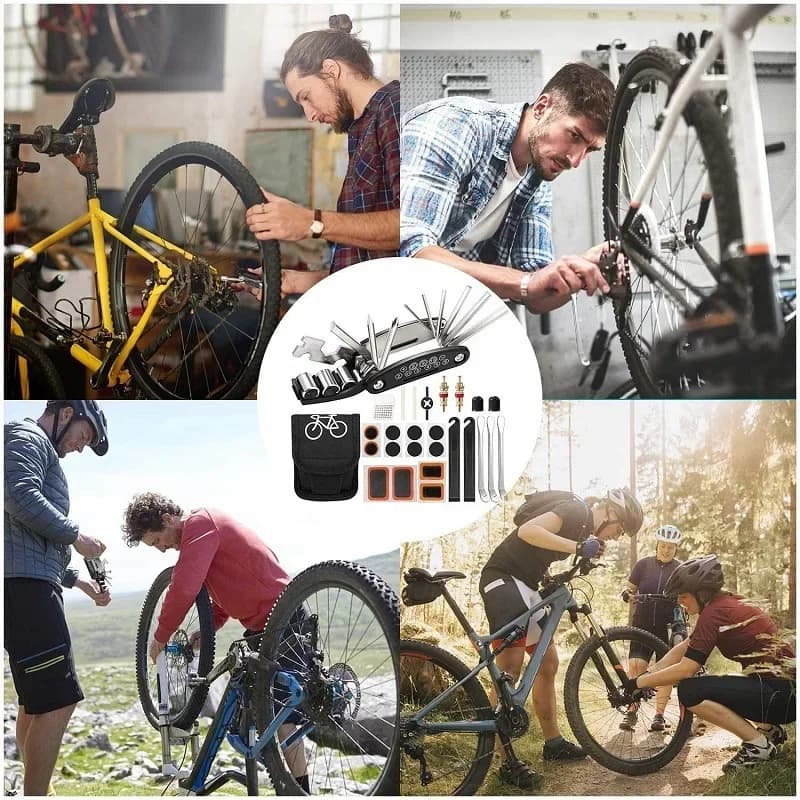 Bicycle Repair Multi-Tool Kit with Pump and Patches