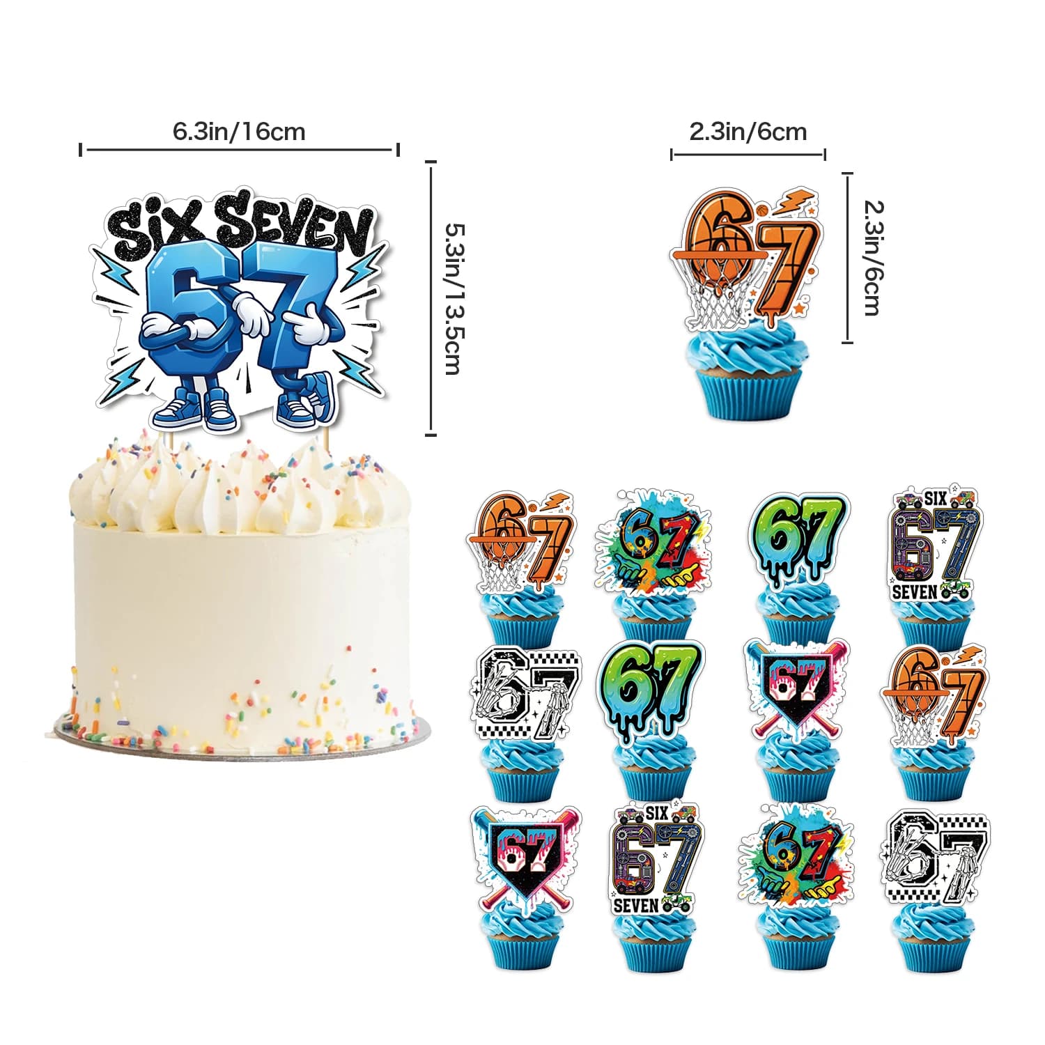 Funny 67 Six Seven Party Decorations, 67 MemeThemed Party  Decorations Set Includes Banner, Cake Topper, Cupcake Toppers, Ballon