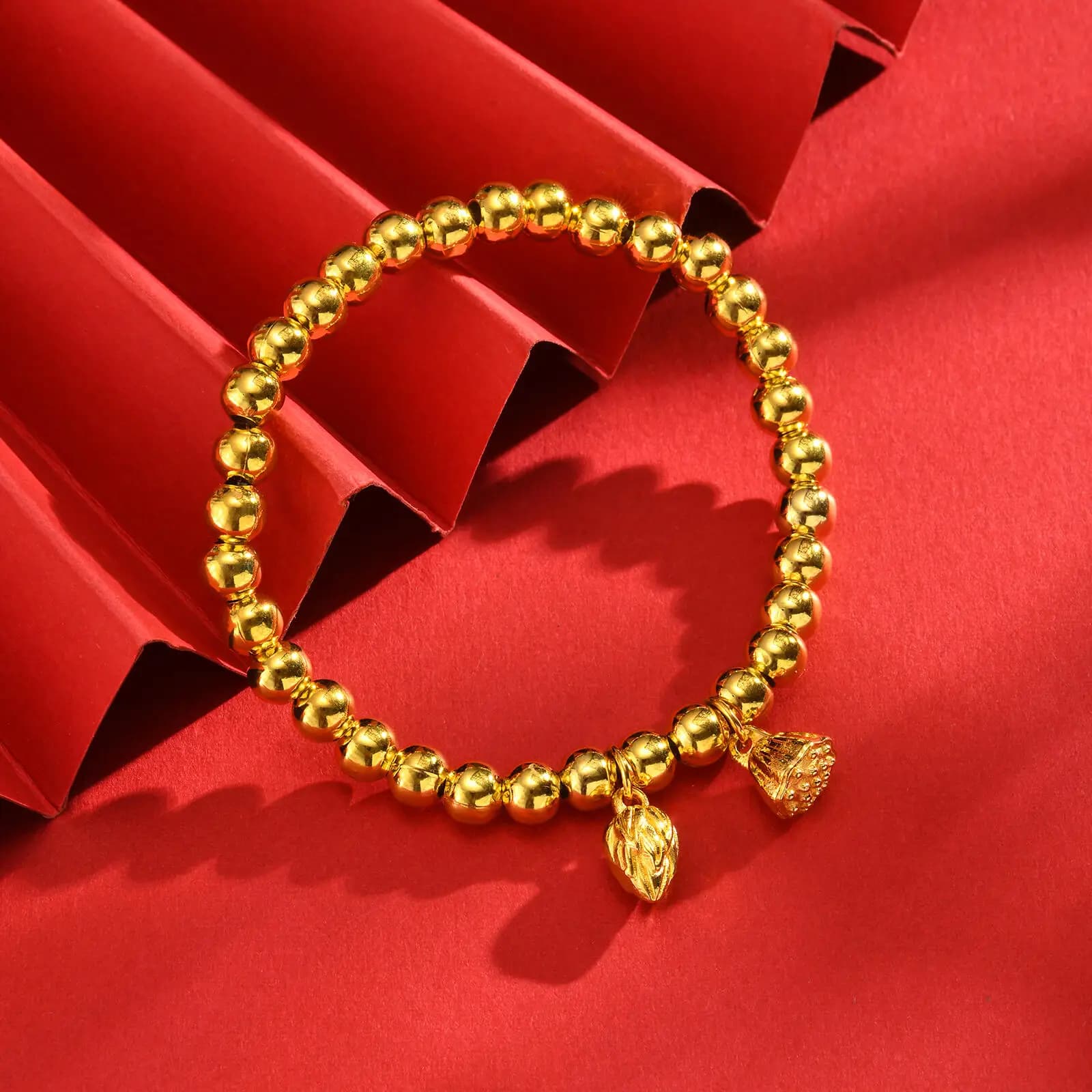 Beaded Stretch Bracelet with Round Ball Charms