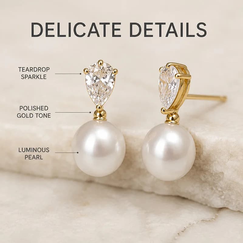 Pearl Teardrop Cubic Zirconia Dangle Earrings