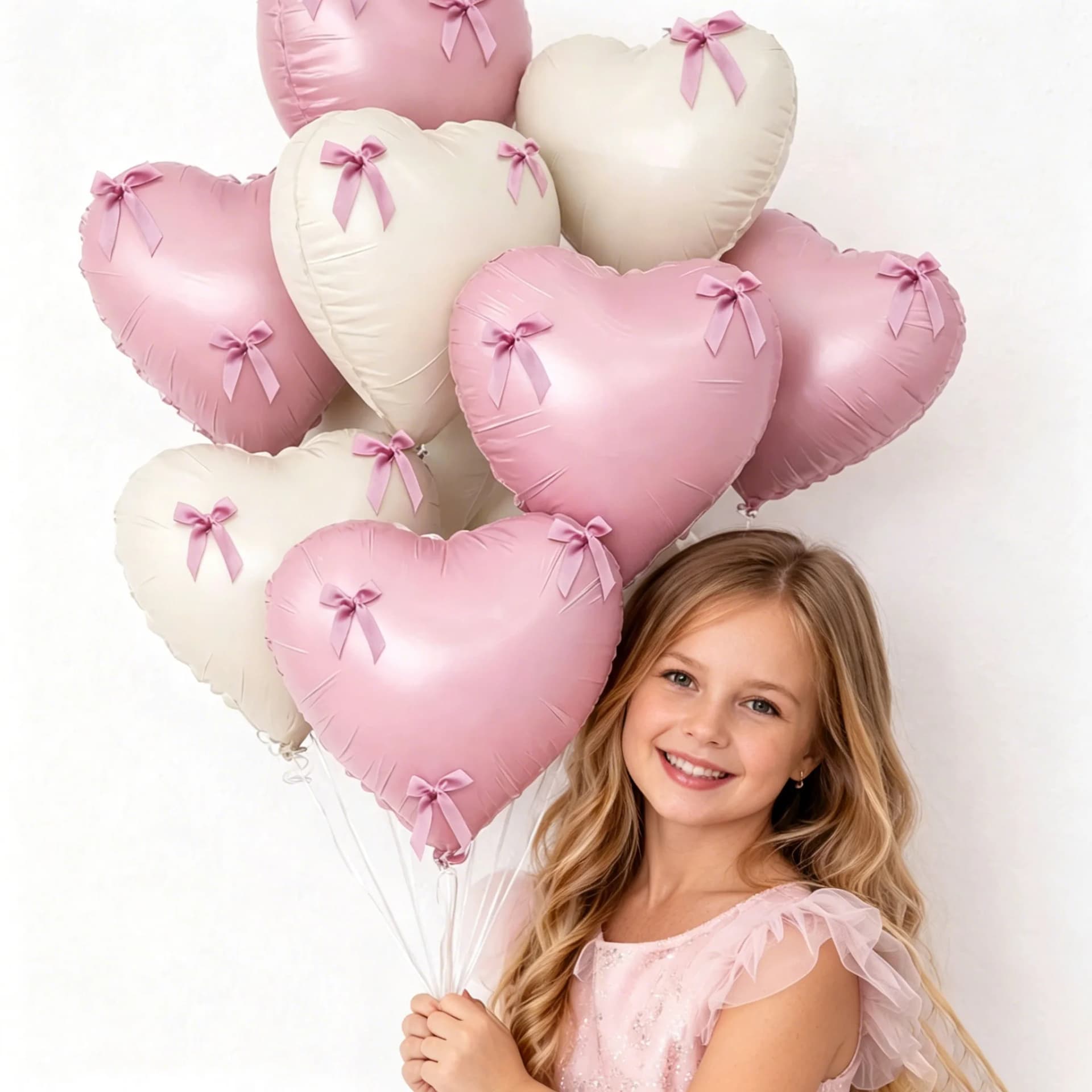 Pink Heart-Shaped Balloons with Bows