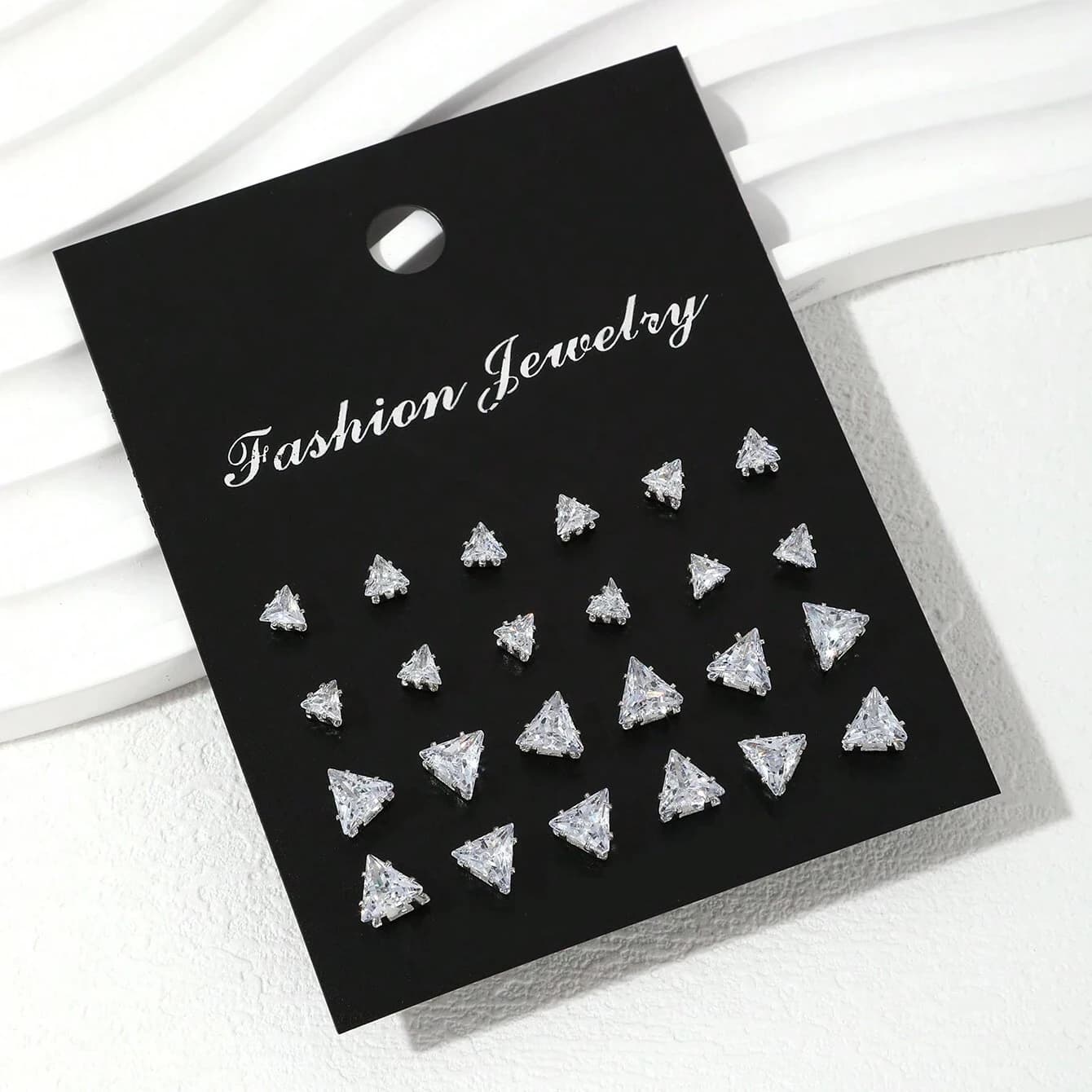 Zirconia Stud Earrings Set, 12 Pairs