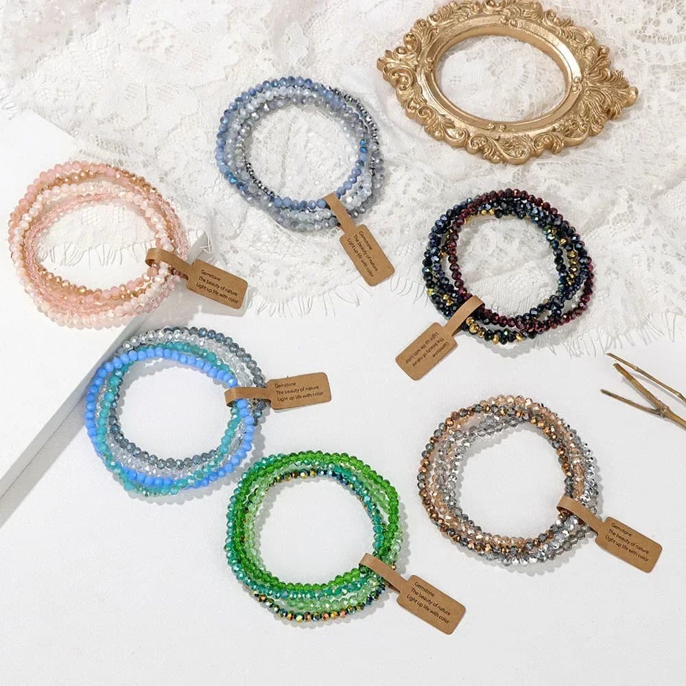 Faceted Glass Bead Stretch Bracelets Set