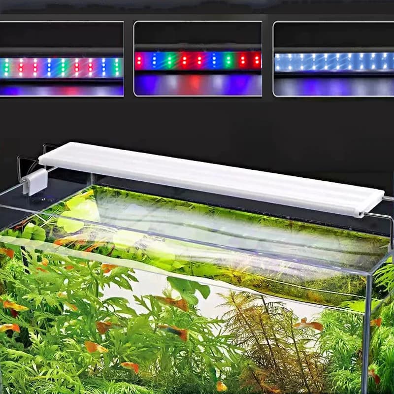 Aquarium LED Fish Tank Light, 3 Color Full Spectrum Adjustable Water Plant Lamp, Telescopic Clip-On Light for 18-75cm Aquariums