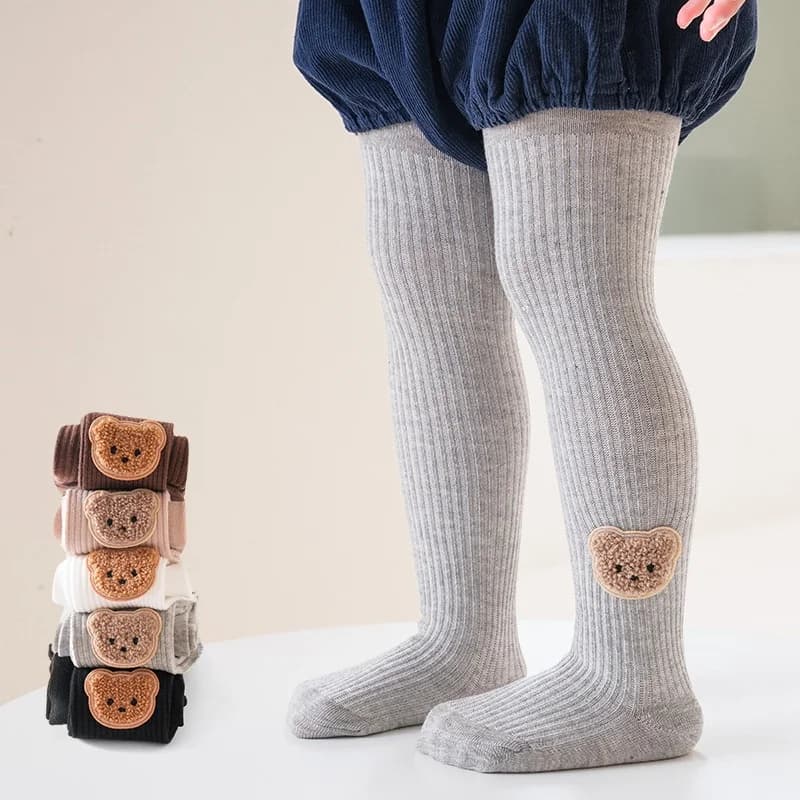 Bear Embroidery Cotton Baby Tights