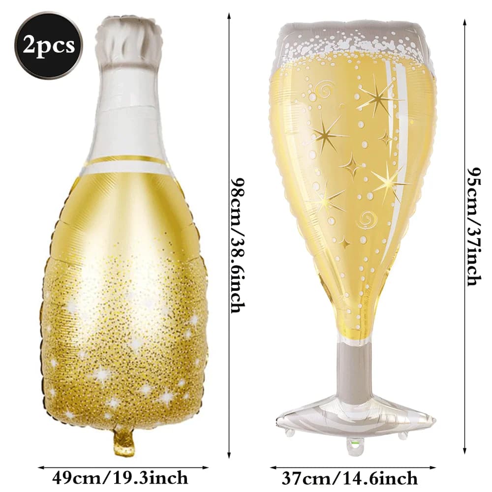Adult Birthday Party Decor Large Champagne Foil Balloons Beer Mug Helium Globos for Men Women Black Gold Happy Birthday Banner