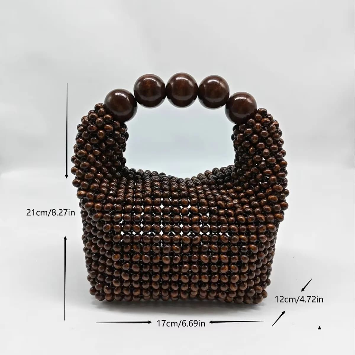Handmade Beaded Handbag For Women Wooden Bead Bucket Bag Evening Bag Shoulder Bag Beaded Shoulder Bag Female Beach Bag