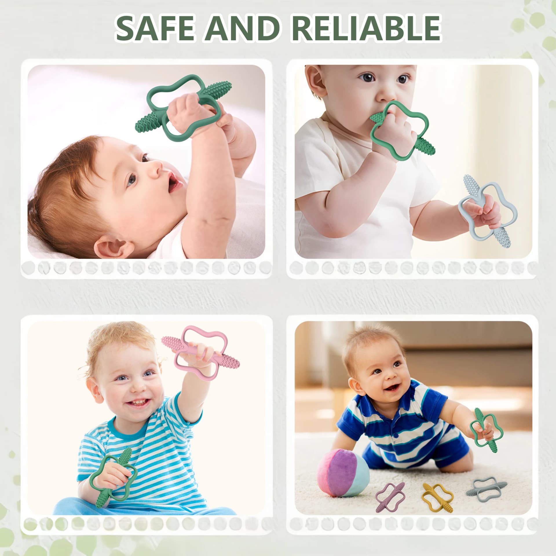 Baby teething toys with easy-grip handles, silicone teething toys, suitable for babies 0-6 months, 6-12 months