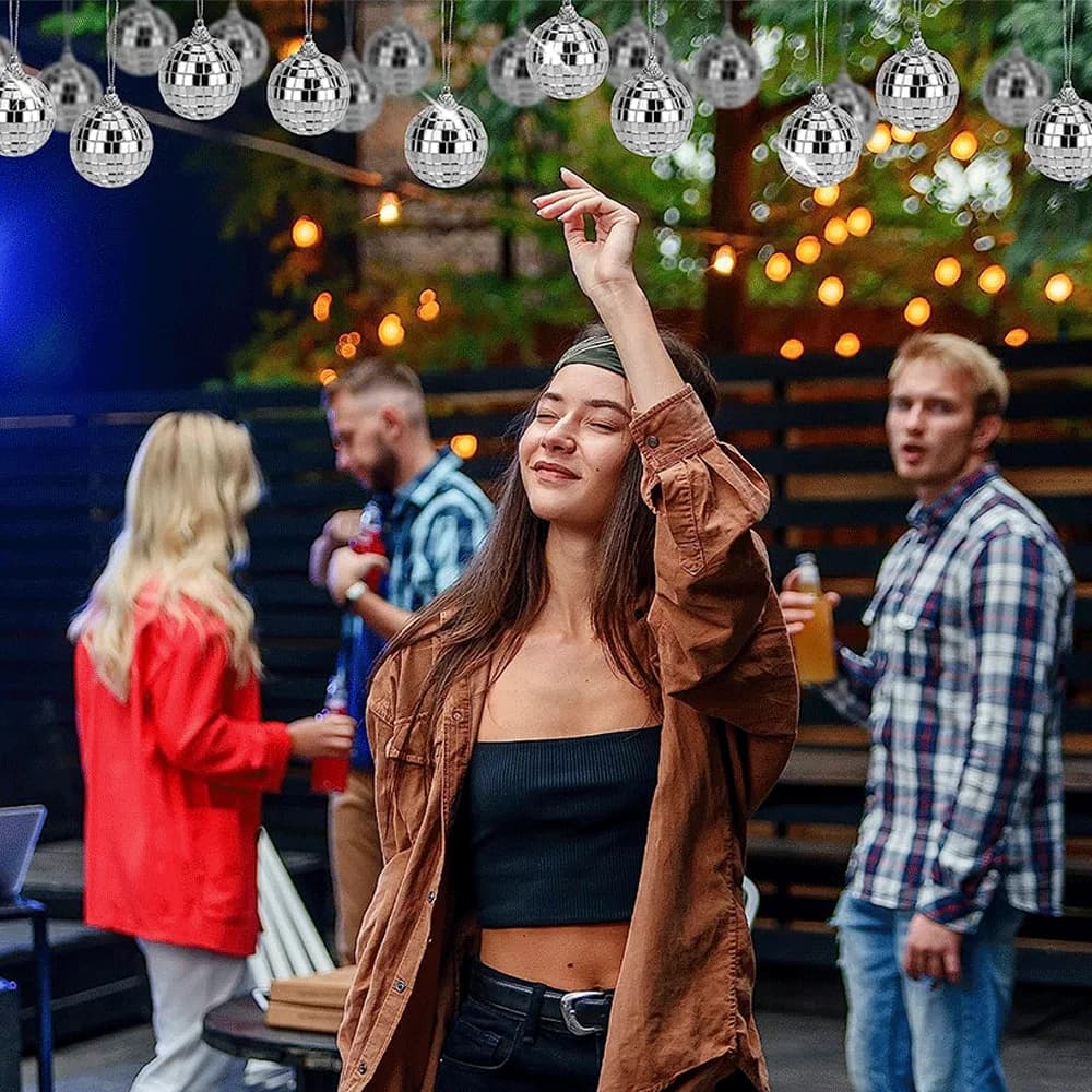 Mirrored Disco Ball Glass Ornaments with String