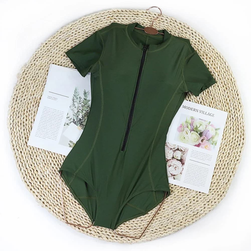 High-Waist Crop Rashguard Swimsuit