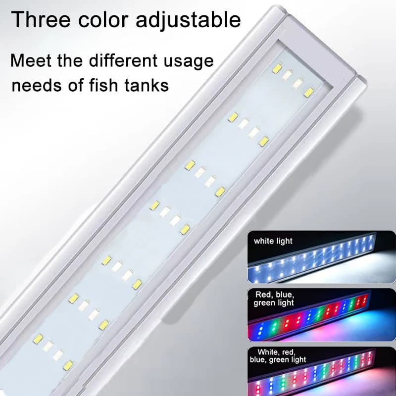 Aquarium LED Fish Tank Light, 3 Color Full Spectrum Adjustable Water Plant Lamp, Telescopic Clip-On Light for 18-75cm Aquariums