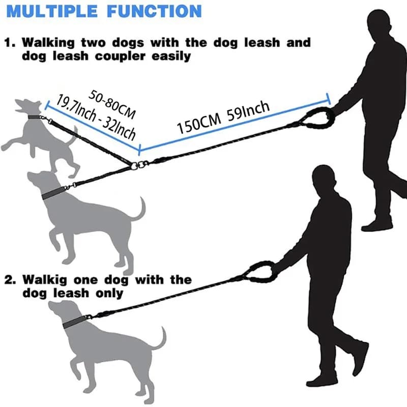 Double Dog Leash Coupler with Poop Bag