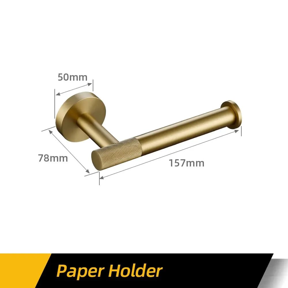 Bathroom Hardware Accessories  Brushed Gold Knurled Brass Kit Towel Bar Ring Robe Hook Paper Holder Towel Ring Toilet Brush